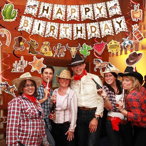 Western Cowboy Birthday Decorations Banner Garland Hanging Swirls