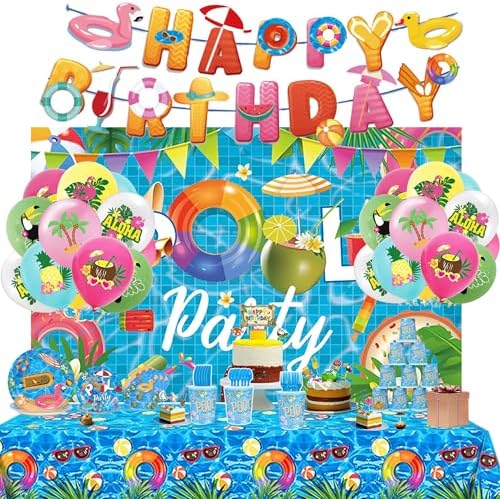 117Pcs Summer Pool Themed Birthday Party Decor Set