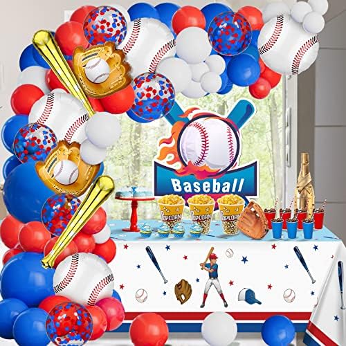 Baseball Balloon Garland Kit 113pcs Red White Blue Decorations