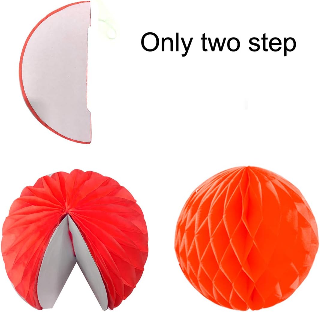 Hanging Paper Fan Set with Pom Poms and Honeycomb Balls