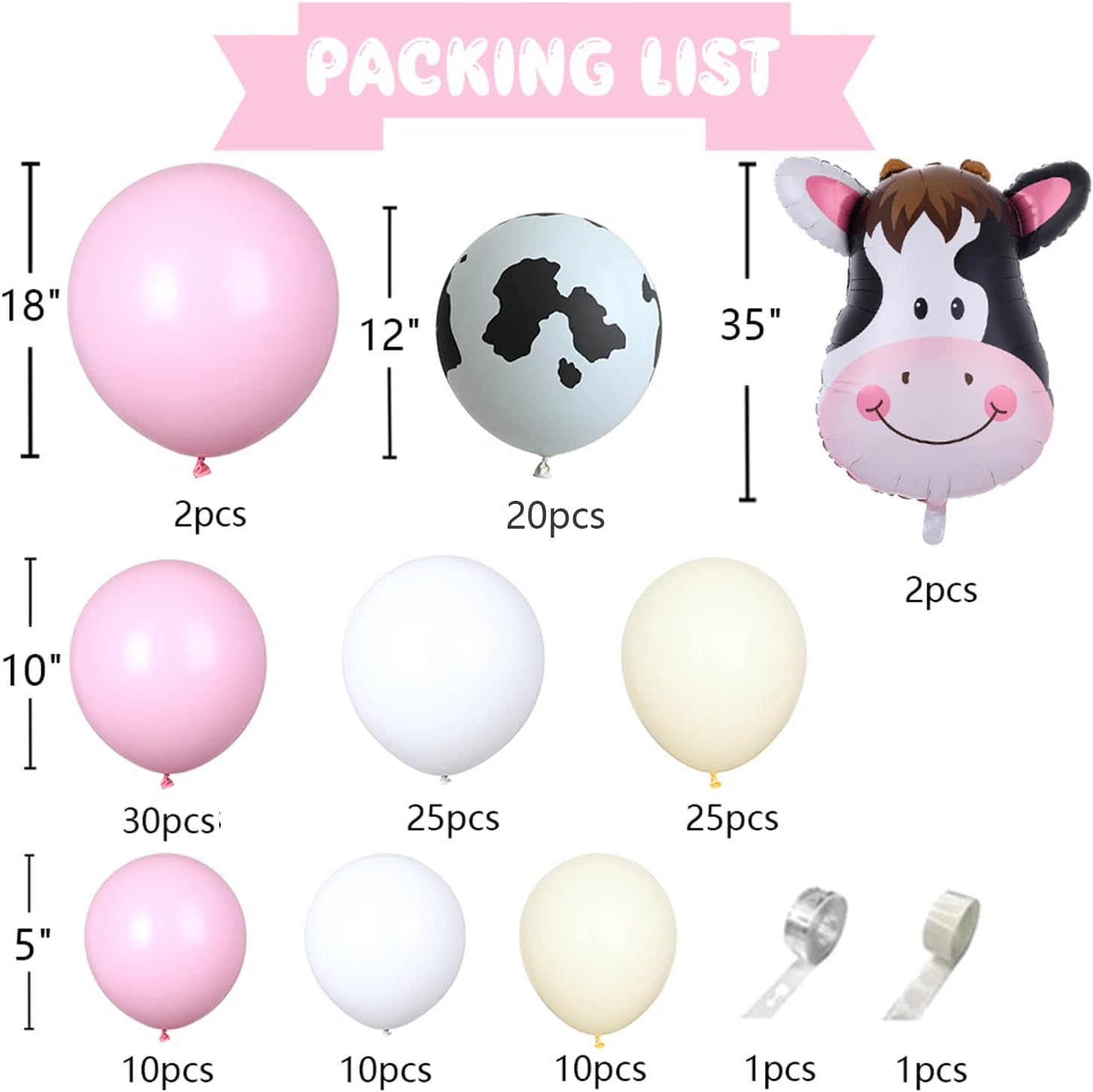 136 Pcs Pink Cow Party Decorations Balloon Kit
