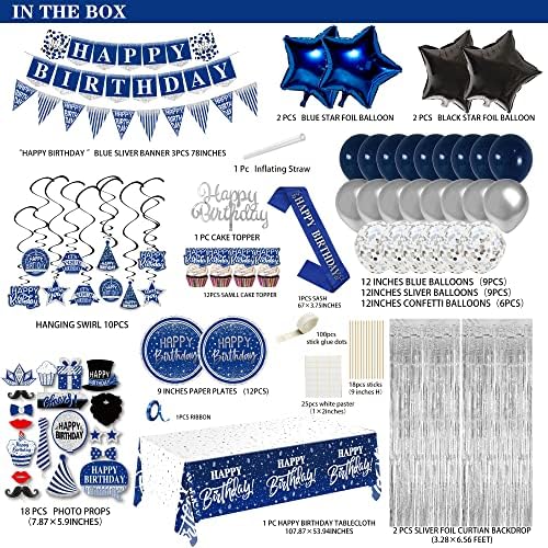 Birthday Decorations for Men Blue - 89pcs Set