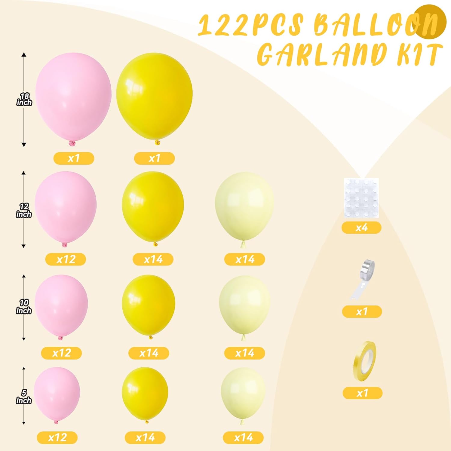 Pink and Yellow Balloon Arch Decor Kit 122Pcs