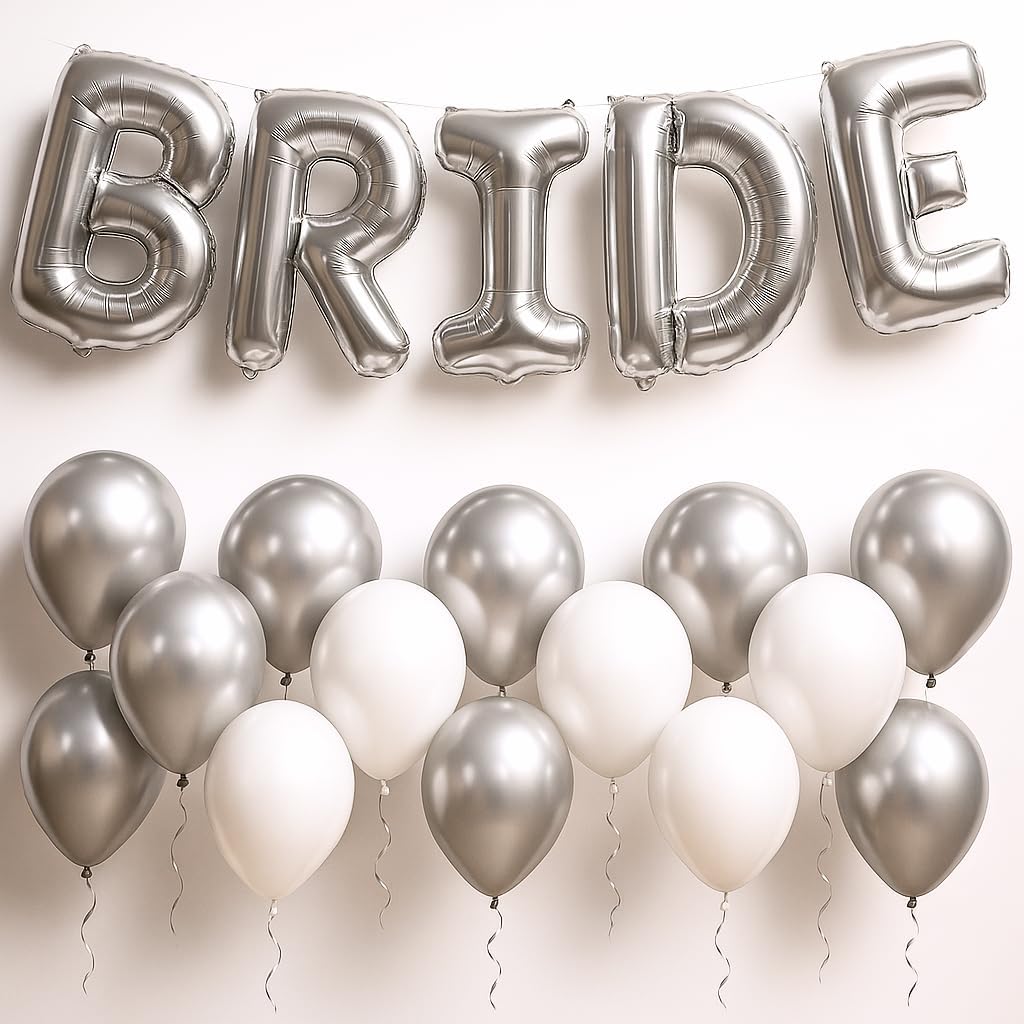 KatchOn 23pcs Silver Bride Balloons Set - 16 Inch Silver White