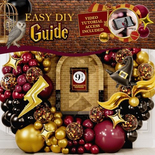 Magical Wizard Balloons Garland Arch Kit with Hat Wings Lightnings Stars
