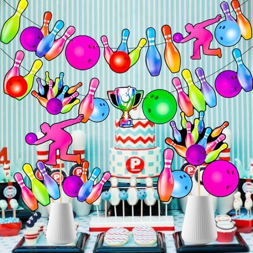 Neon Bowling Party Banners 2PCS Rainbow Birthday Decorations