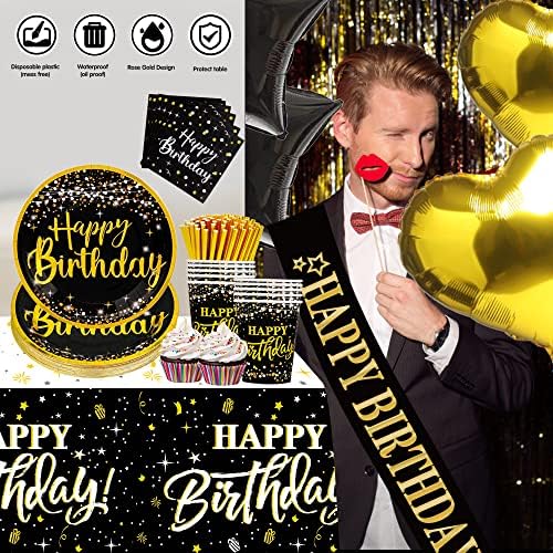 Black and Gold Birthday Decorations 169pcs for 24 Guests
