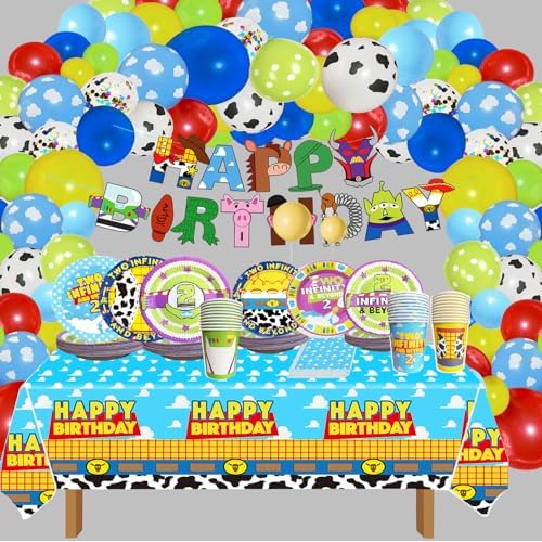 METIXOZE 2nd Birthday Decor 133pcs Cartoon Party Supplies Set