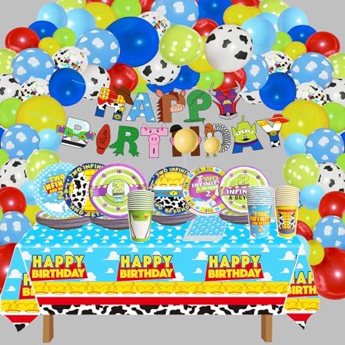 METIXOZE 2nd Birthday Decor 133pcs Cartoon Party Supplies Set
