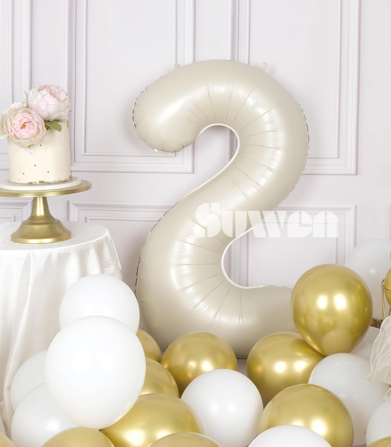 SUWEN 40 Inch Jumbo Cream White Number 2 Balloons
