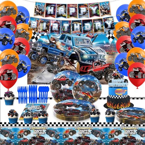 Heidaman 104Pcs Monster Truck Decorations Party Set