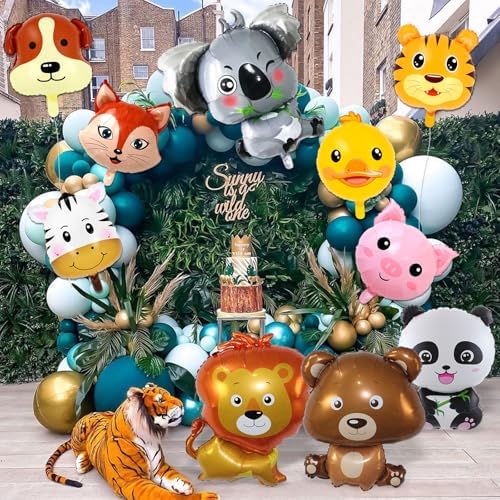 10 Pcs Safari Animal Balloons for Jungle Party Decorations