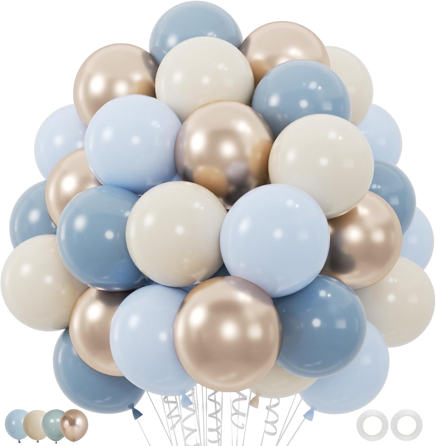 100pcs Dusty Blue Balloon Set with Ribbons