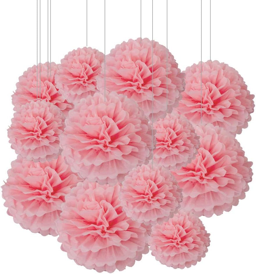 Aimto 12pcs Light Pink Paper Pom Poms Decorations