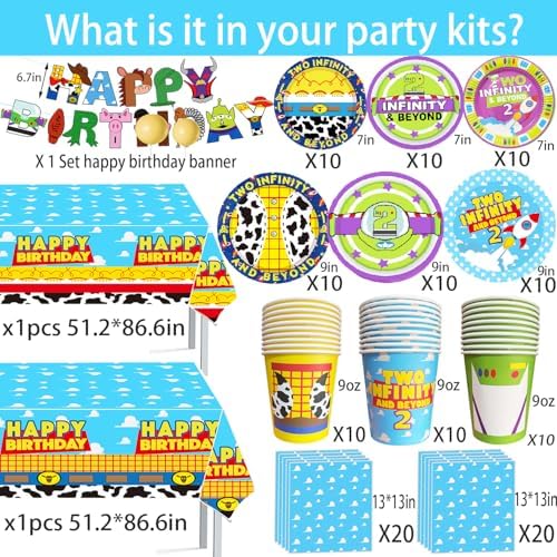 METIXOZE 2nd Birthday Decor 133pcs Cartoon Party Supplies Set