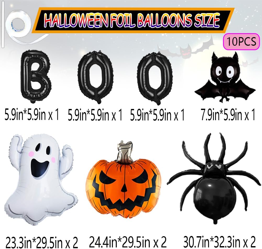 10Pcs Halloween Balloons Set - Boo Ghost Bat Spider Pumpkin Decor