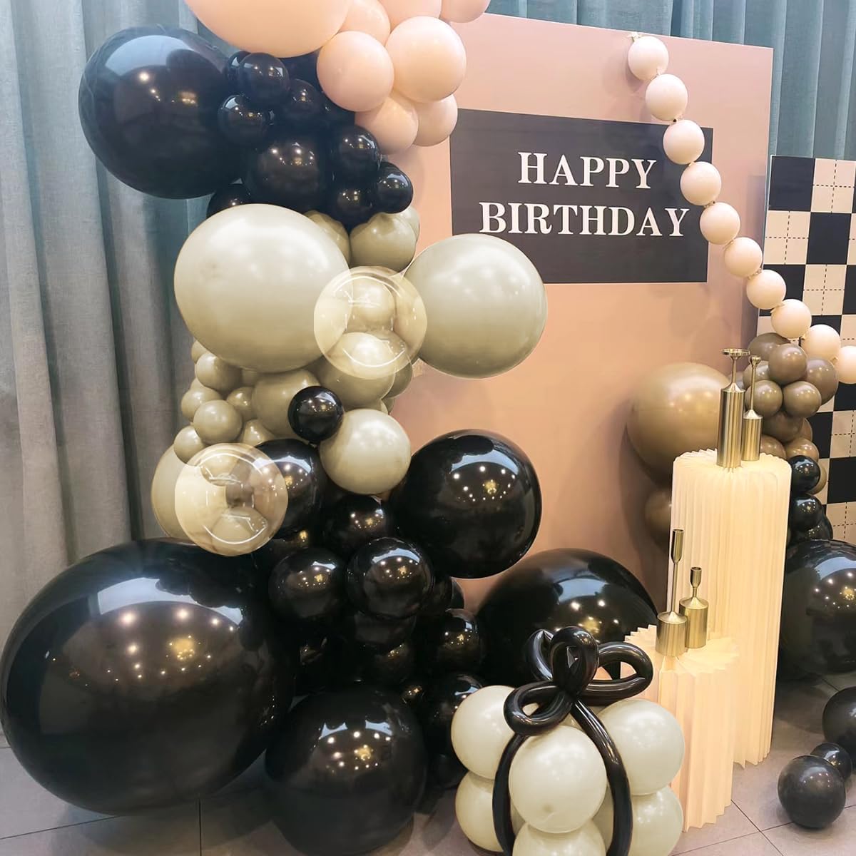White Sand Black Balloons Arch with Bobo Balloons 151Pcs Kit