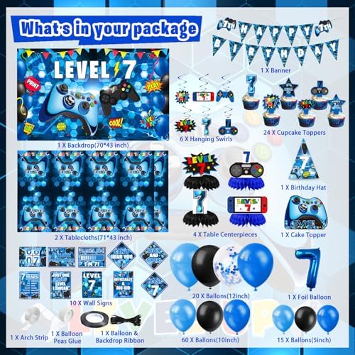 7th Birthday Decorations for Boys - 149Pcs Gamer Party Supplies