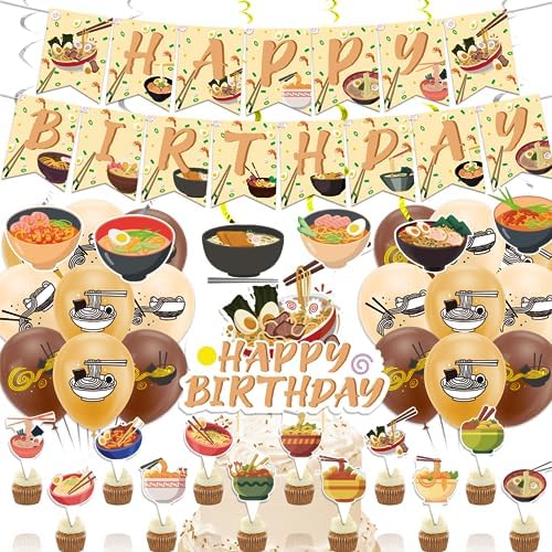 Ramen Birthday Decorations with Balloons and Toppers