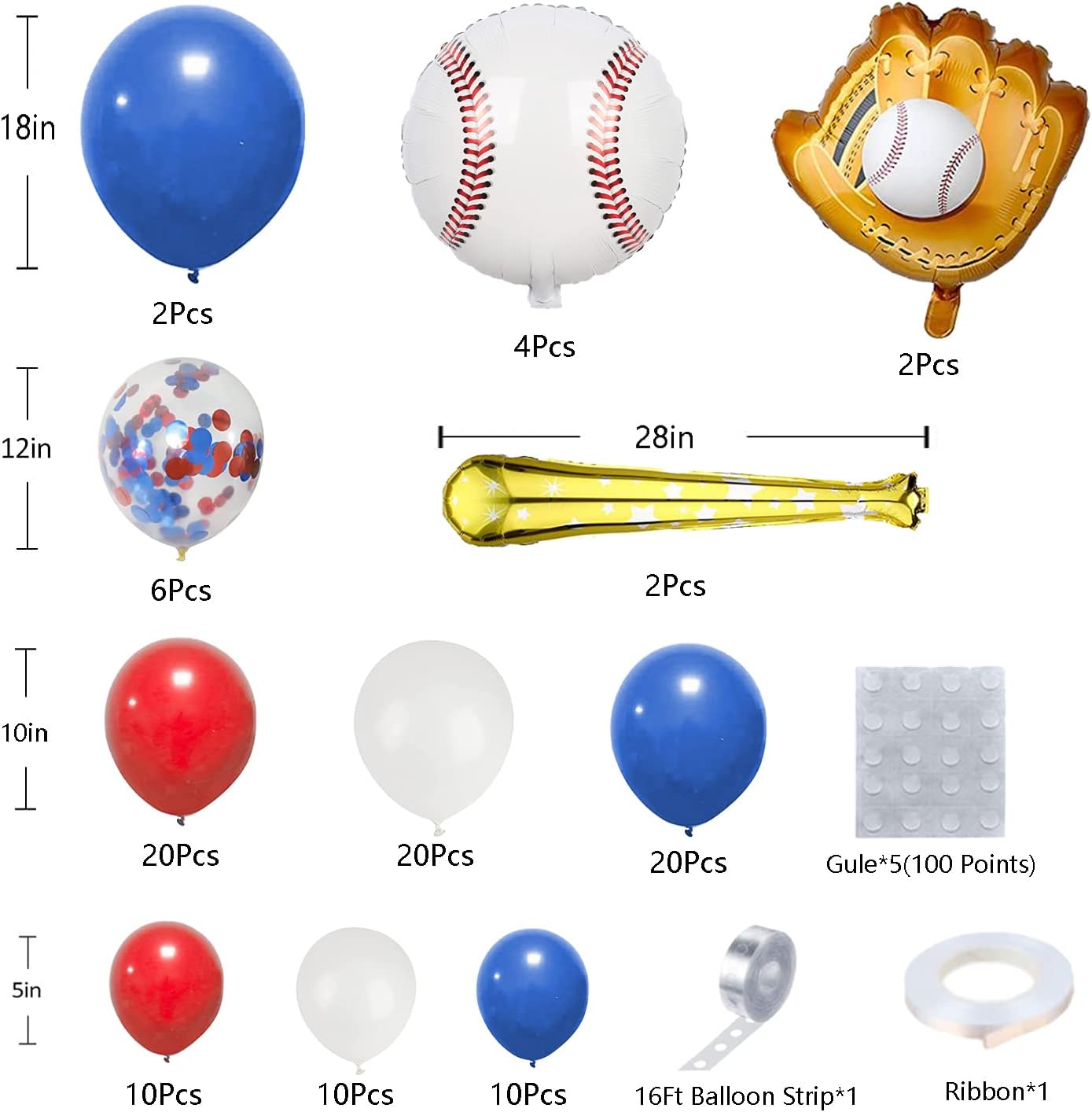 Baseball Balloon Garland Kit 113pcs Red White Blue Decorations