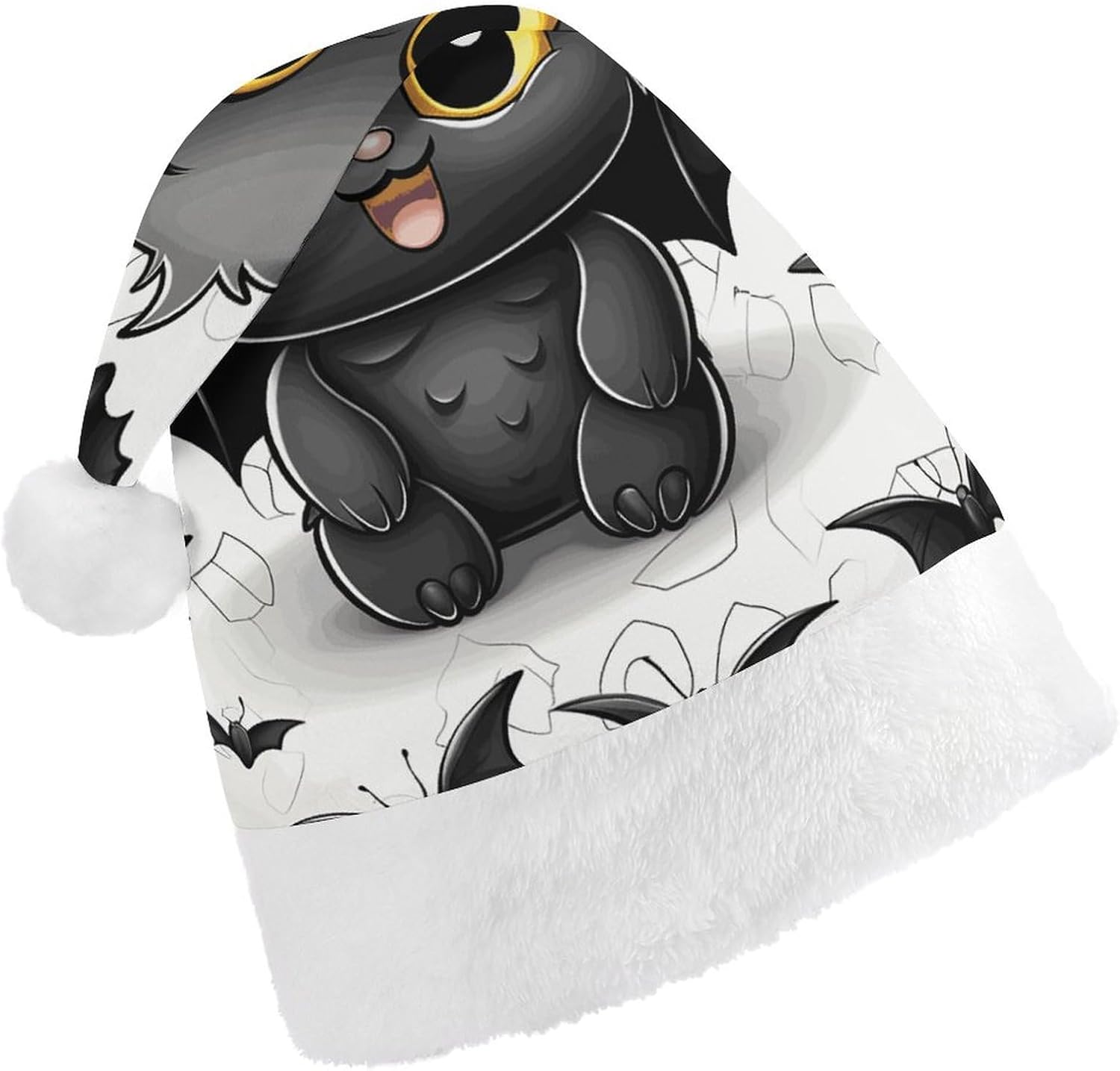 Santa Hat Cute Bat Christmas Hat for Adults