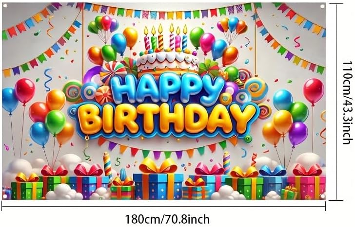 Happy Birthday Backdrop with Balloons and Cake 71x43 Inch Decor