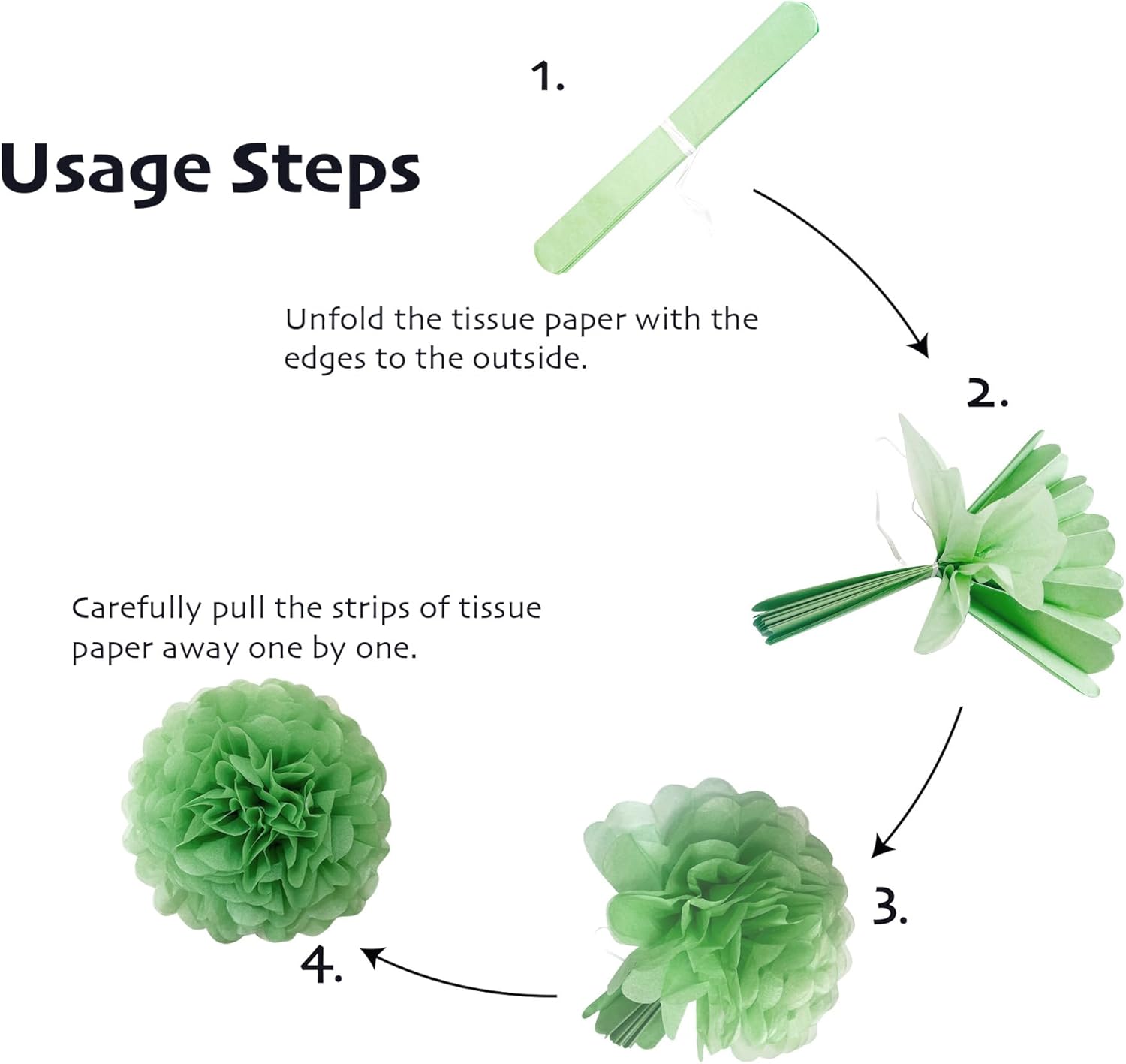 Kuailaihai 12pcs Sage Green Paper Pom Poms Set