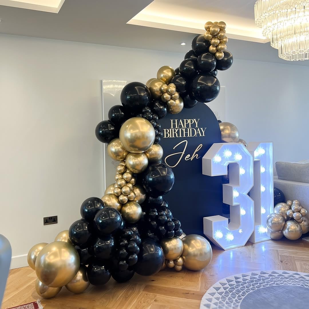 KBZVNAF Black and Gold Latex Balloons 60 Pack