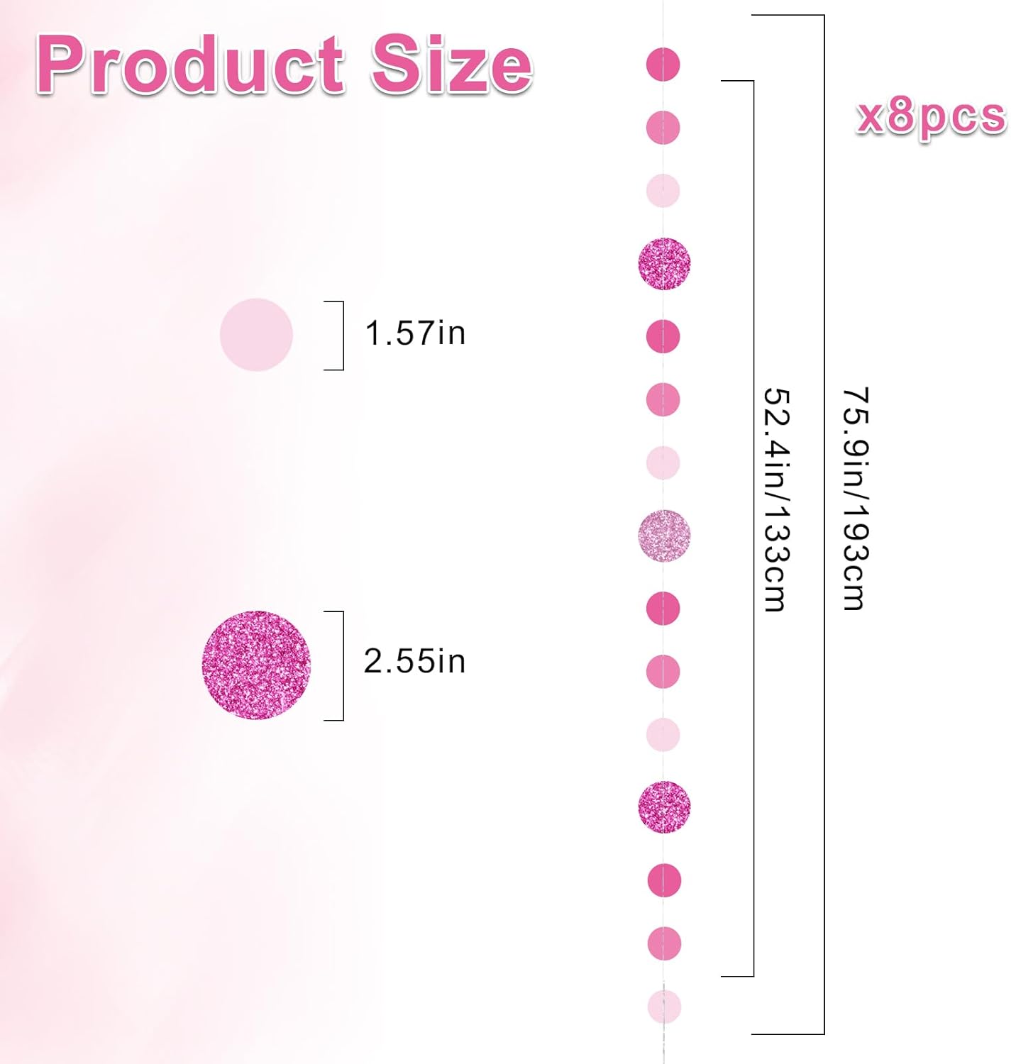 8 Pack Pink Glitter Dot Garland for Decorations