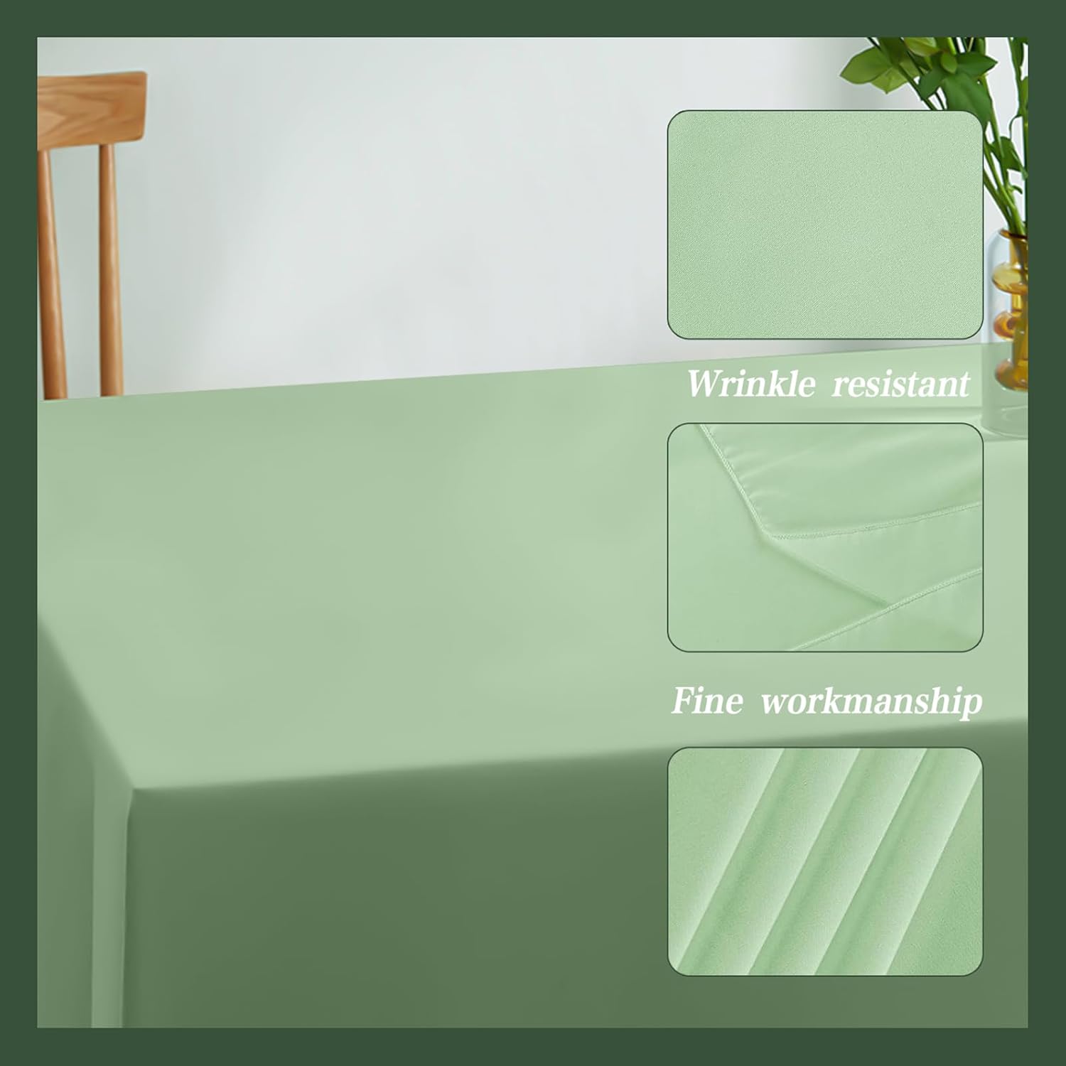 3Pcs Sage Green Plastic Tablecloths for Rectangle Tables 54x108 Inch