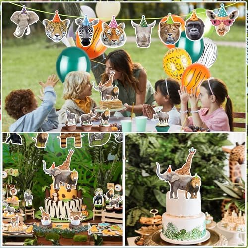 56 Pieces Safari Animals Birthday Decorations Set