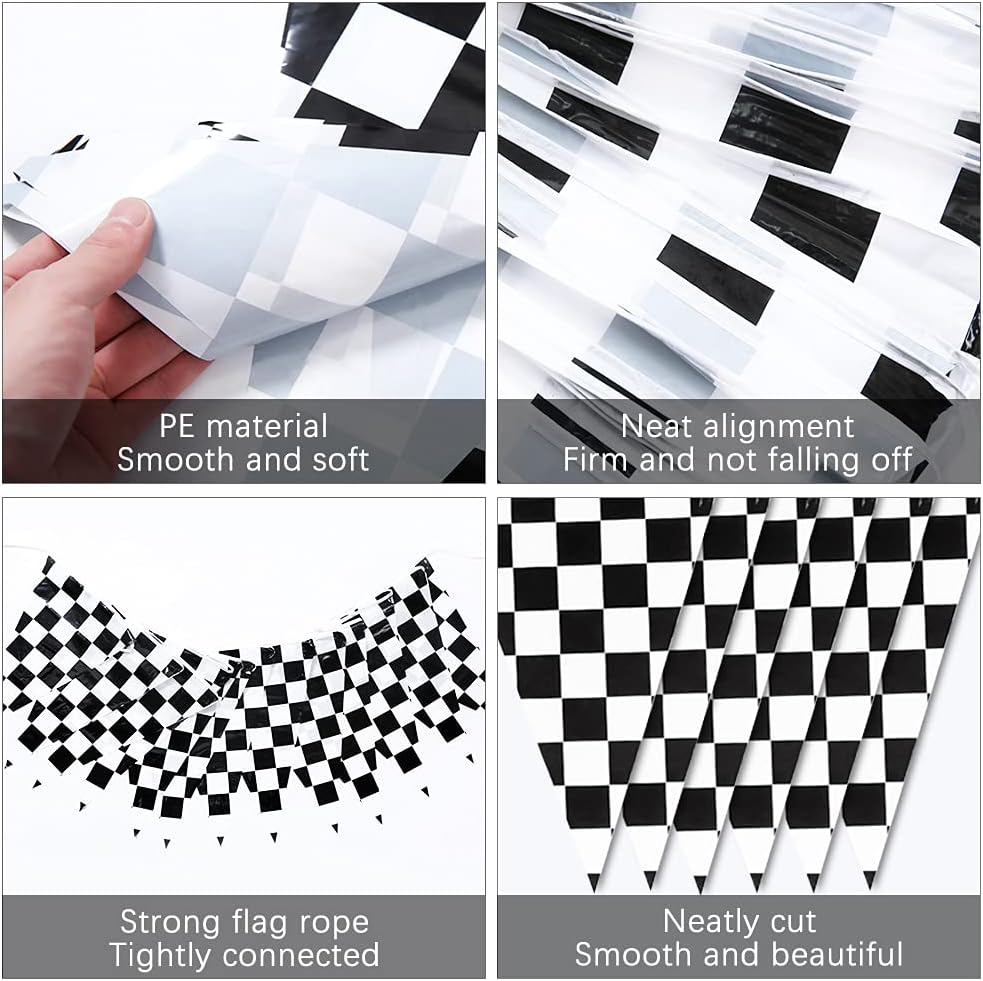 100 Ft Black and White Checkered Racing Banner Flags for Parties