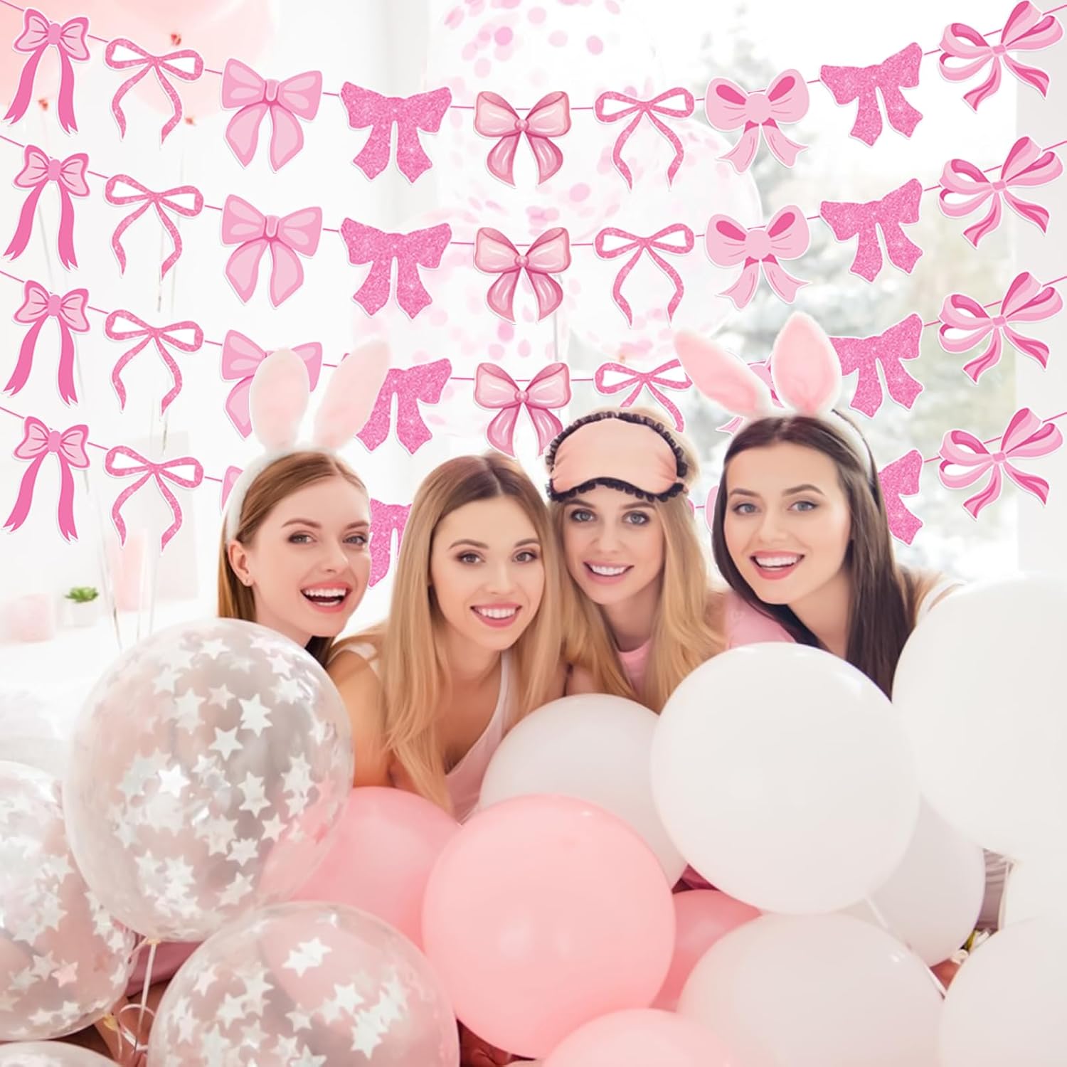 Pink Bow Garland Banner Decorations 4pcs Bow Party Decor