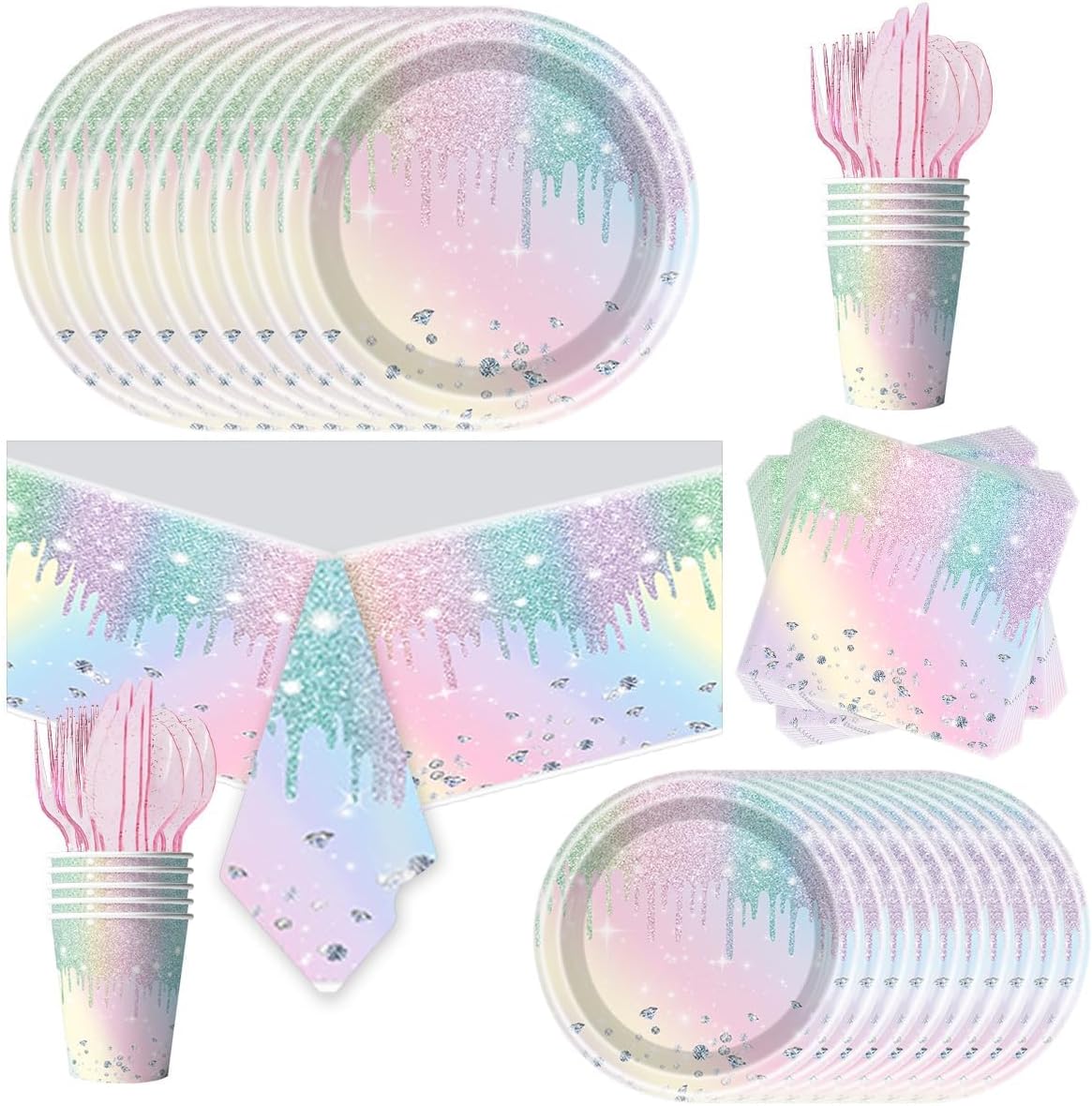 81Pcs Iridescent Diamond Party Tableware Set