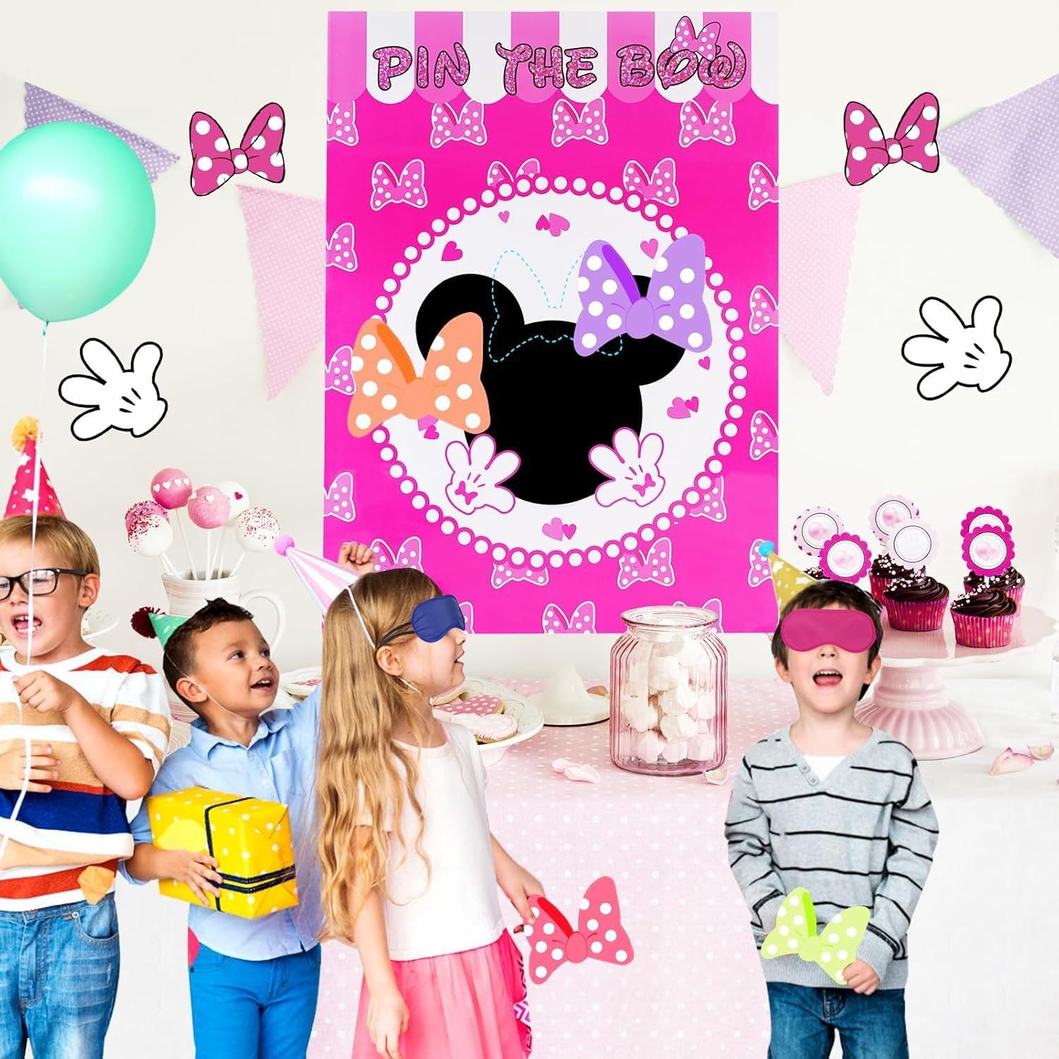 Cute Mouse Birthday Party Decor Kit with 24 Bow Stickers