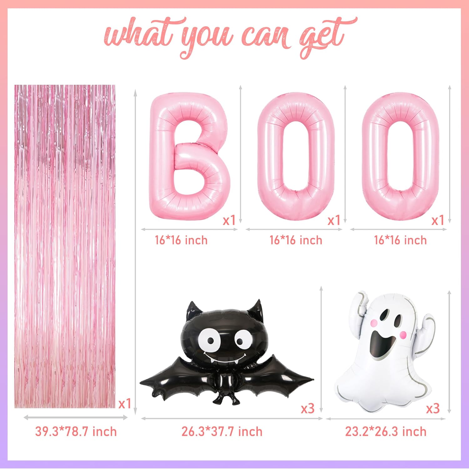 Halloween Party Balloons with Pink Fringe Curtain Set