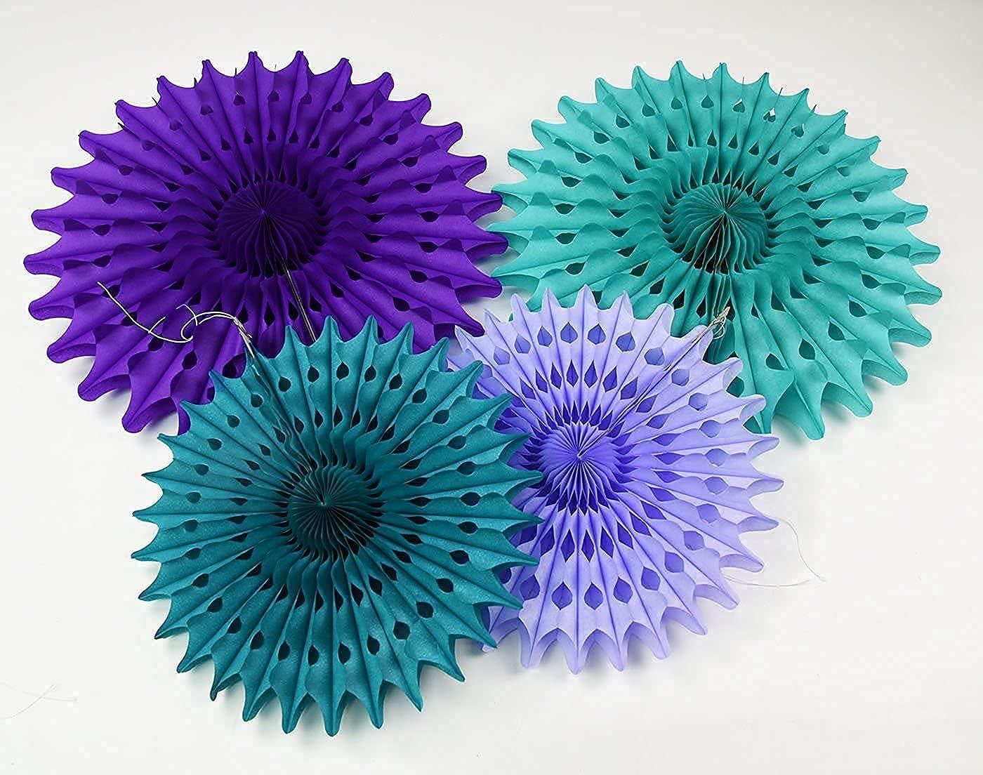 Teal Purple Tissue Paper Fan Flower Decor Kit