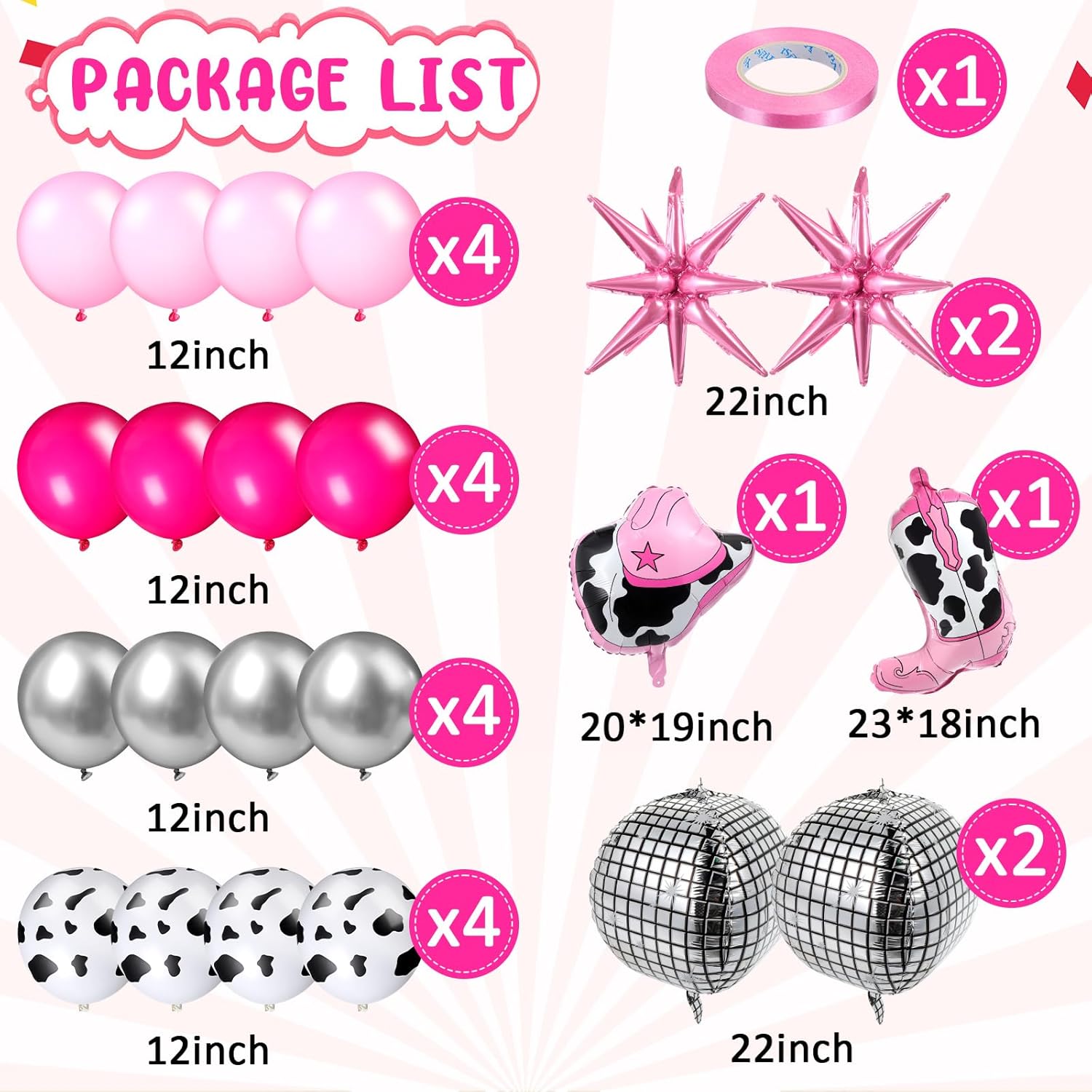 Hungdao 23 Pcs Cowgirl Theme Party Balloons Set