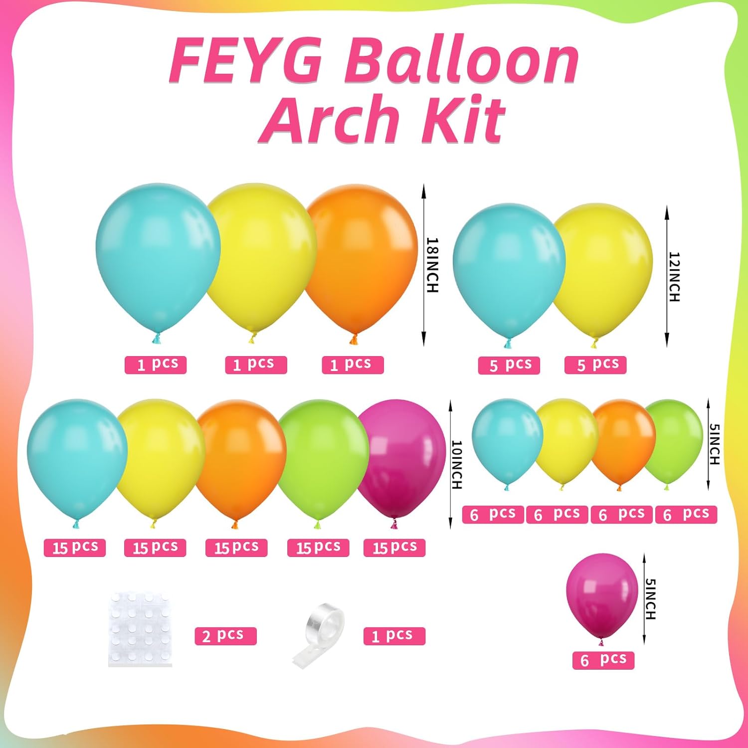 120 Pcs Summer Tropical Balloon Arch Kit