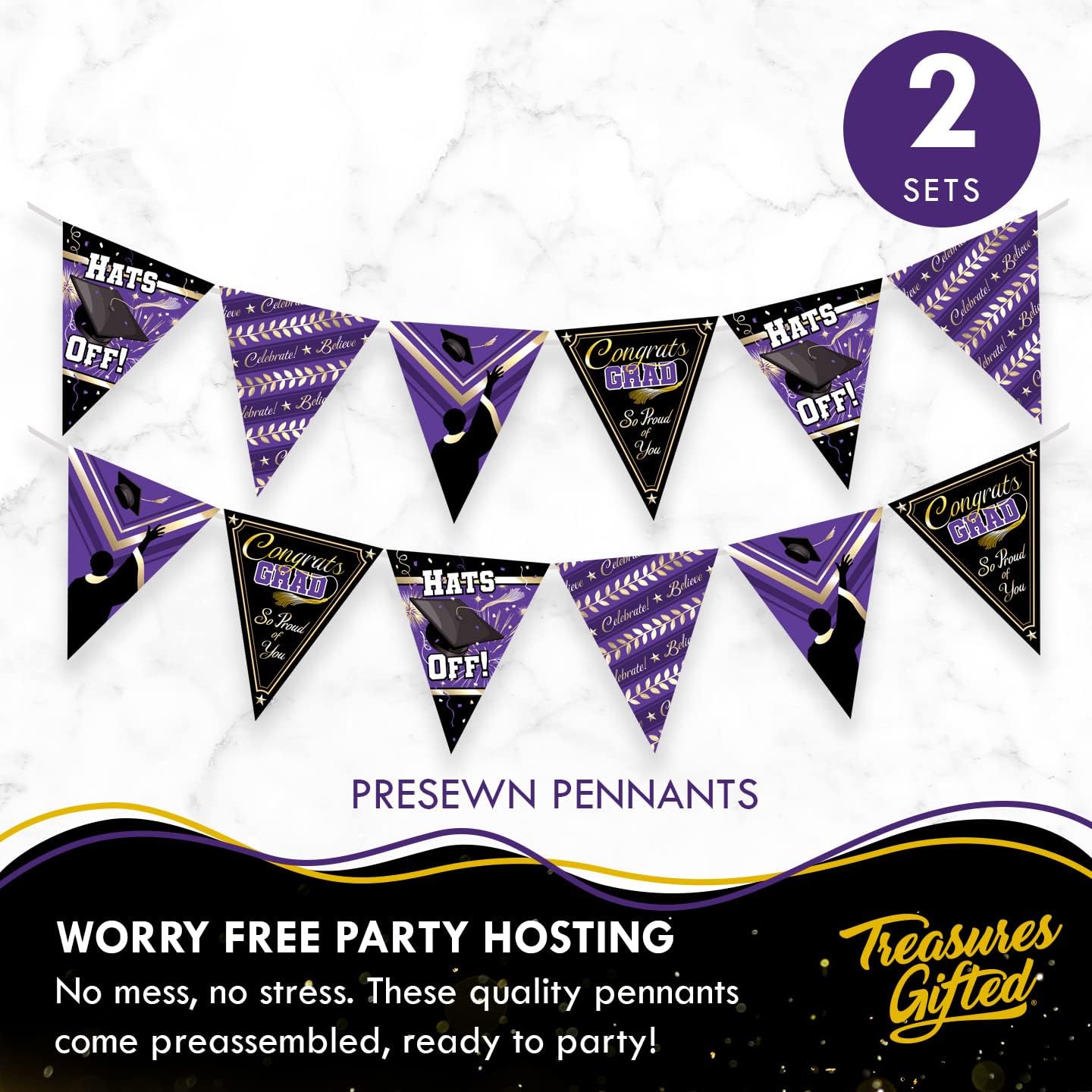 Treasures Gifted Purple Graduation Decorations Set of 3