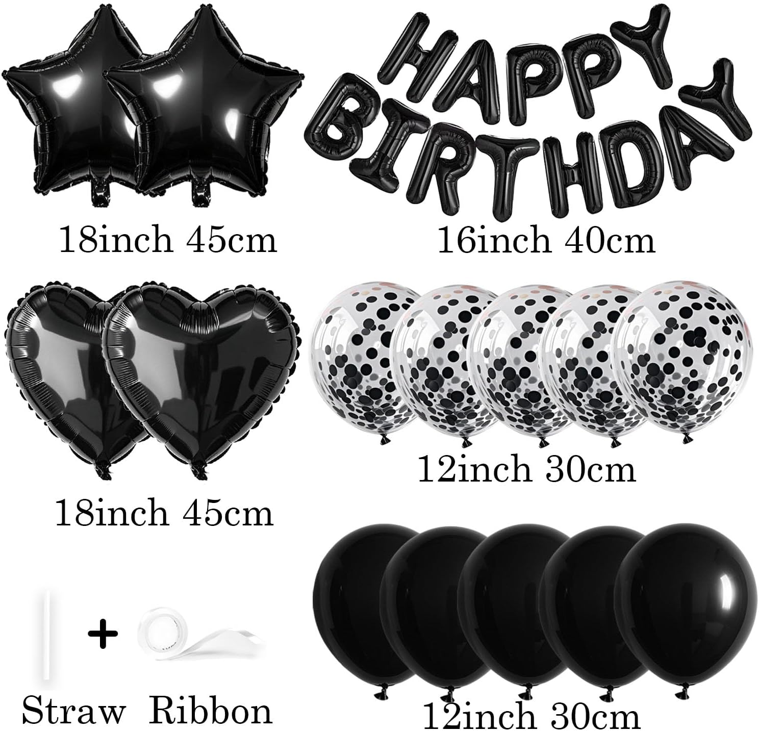 27 Pcs Black Birthday Balloon Decor Kit