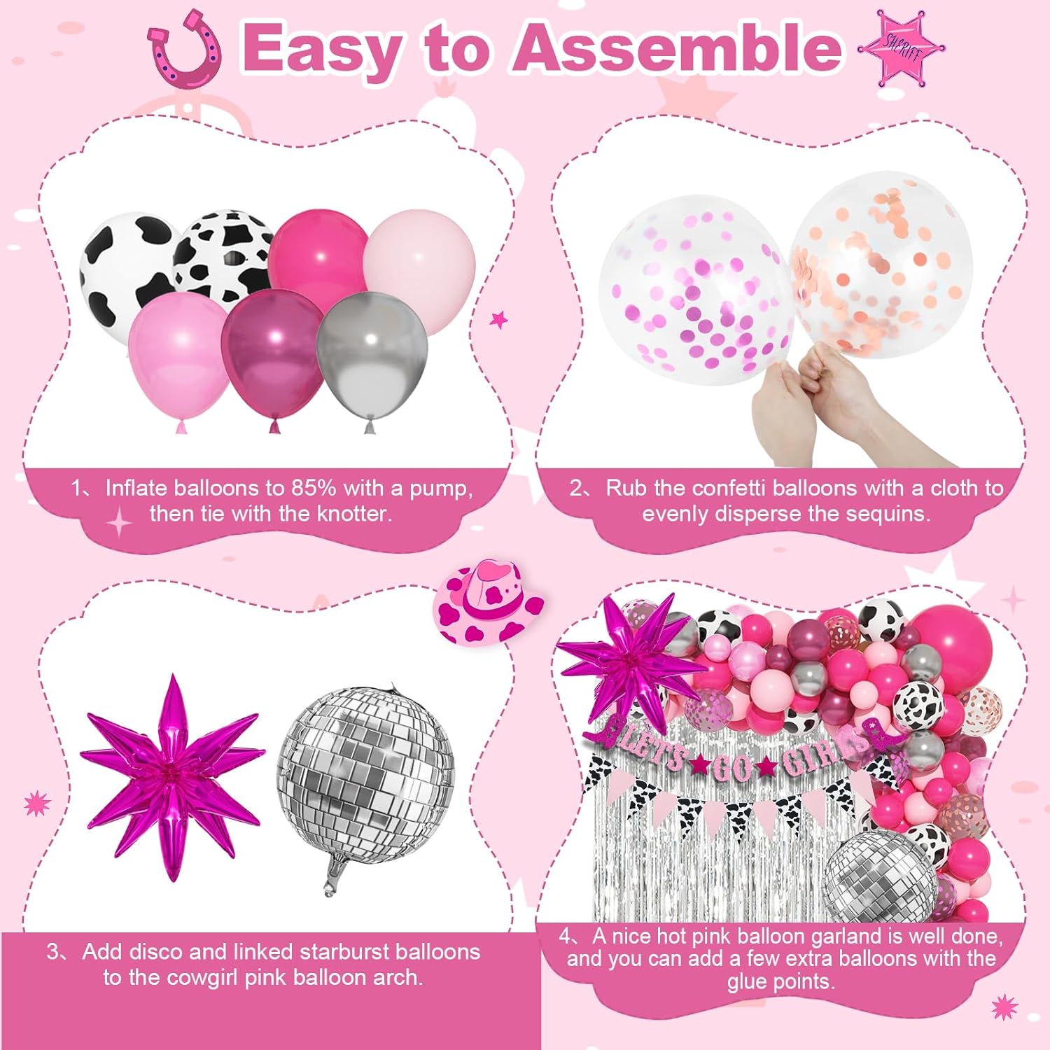 137Pcs Cowgirl Party Decor Kit with Balloons and Arch