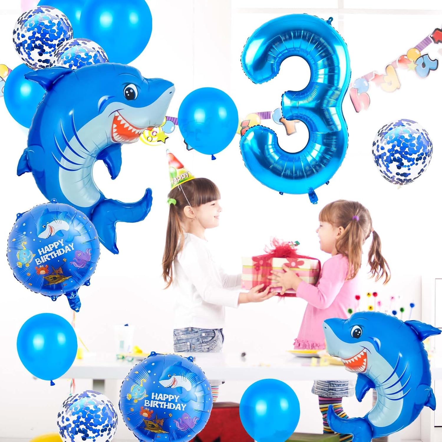 Blue Shark 3 Balloon Decorations for Boys