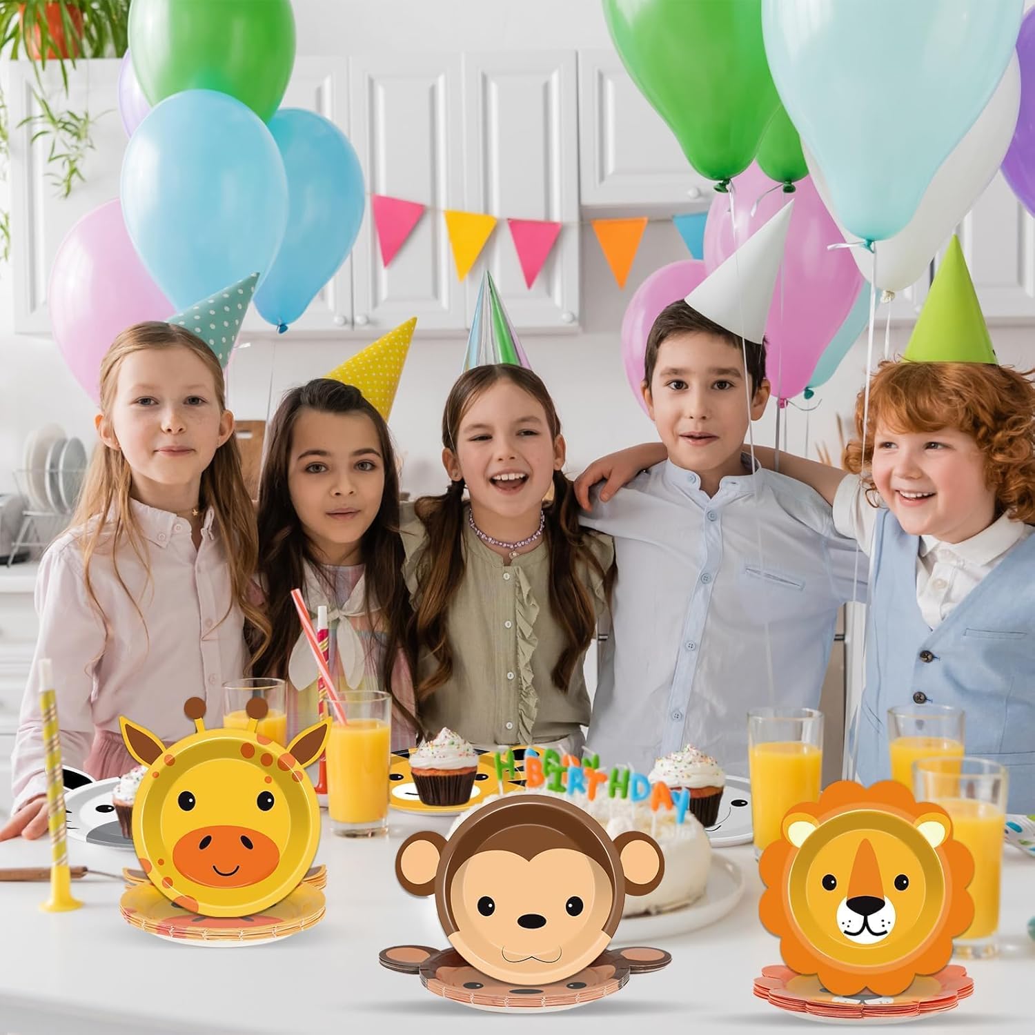 60 Jungle Animal Shaped Paper Plates for Parties