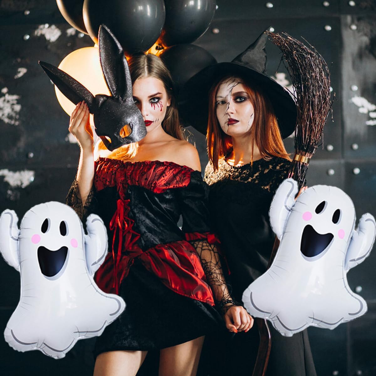 Halloween Balloons 9 Pack with 16 Inch Black BOO Foil Mylar