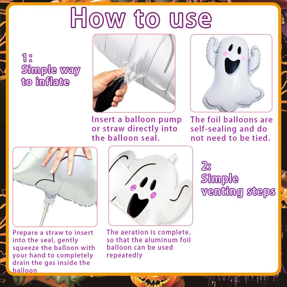 10Pcs Halloween Balloons Set - Boo Ghost Bat Spider Pumpkin Decor
