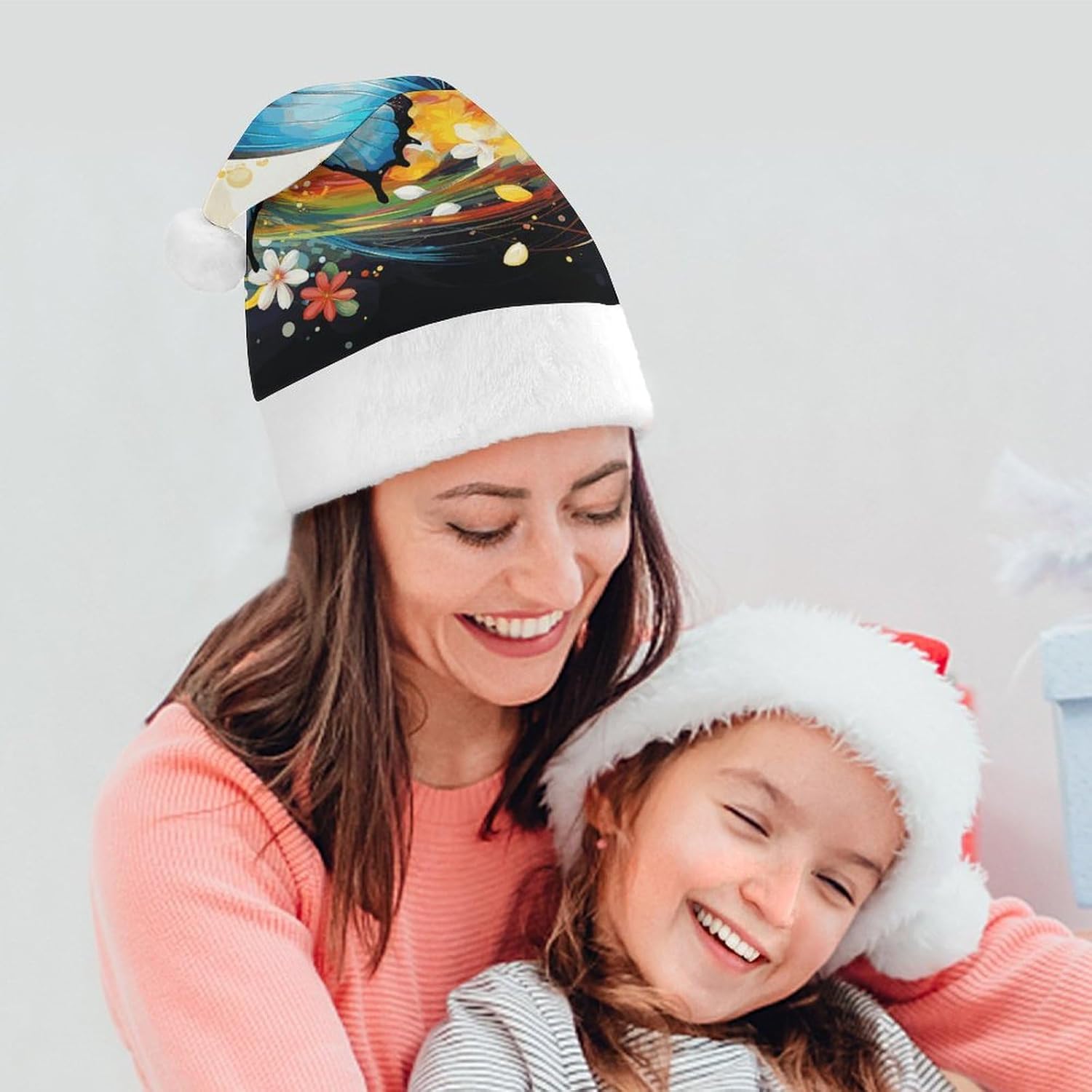 Colorful Santa Hat with Butterfly Christmas Headwear