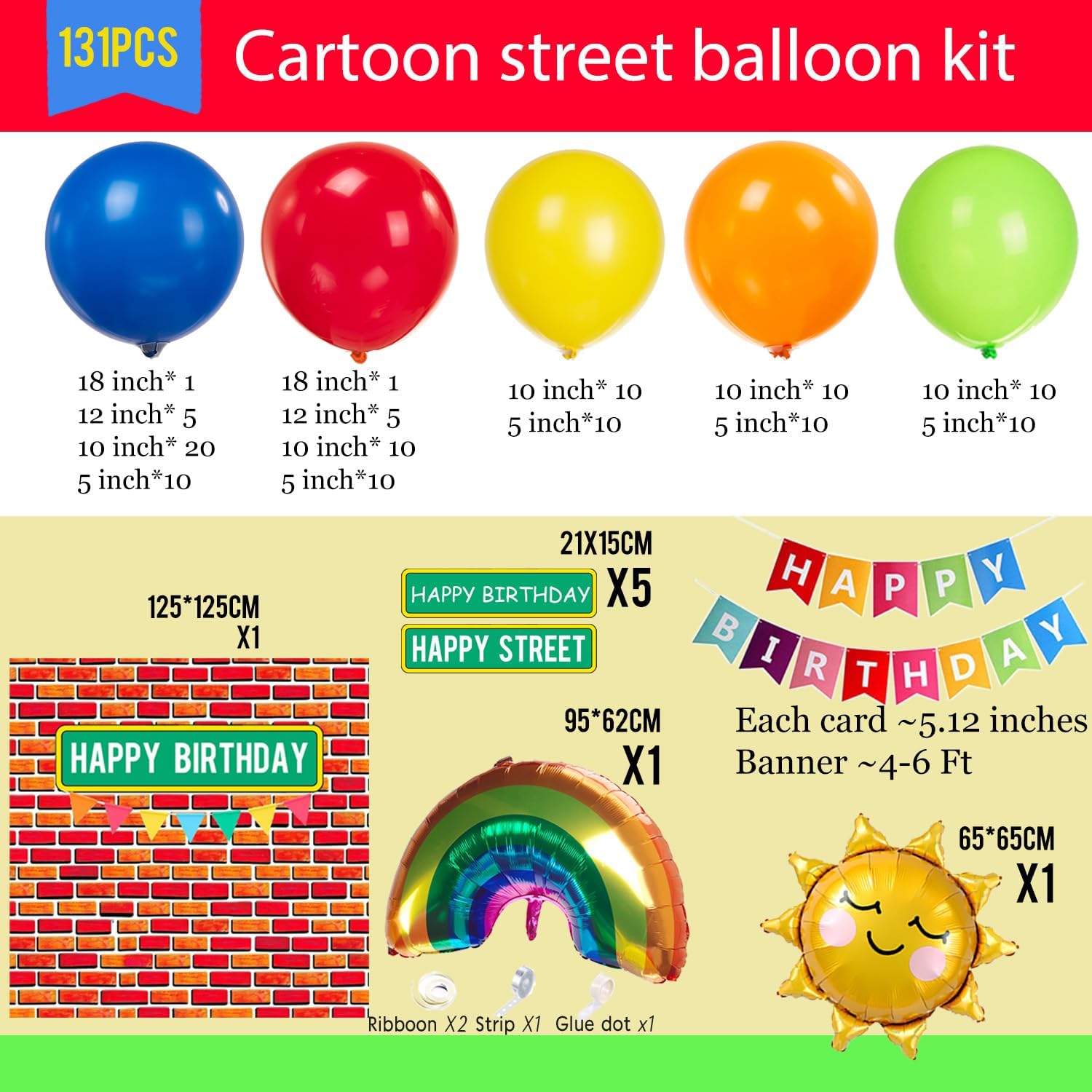 Cartoon Street Party Decorations with Foil Balloons and Stickers
