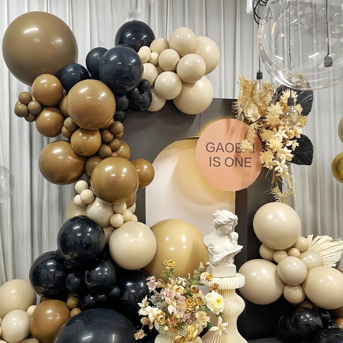 White Sand Black Balloons Arch with Bobo Balloons 151Pcs Kit