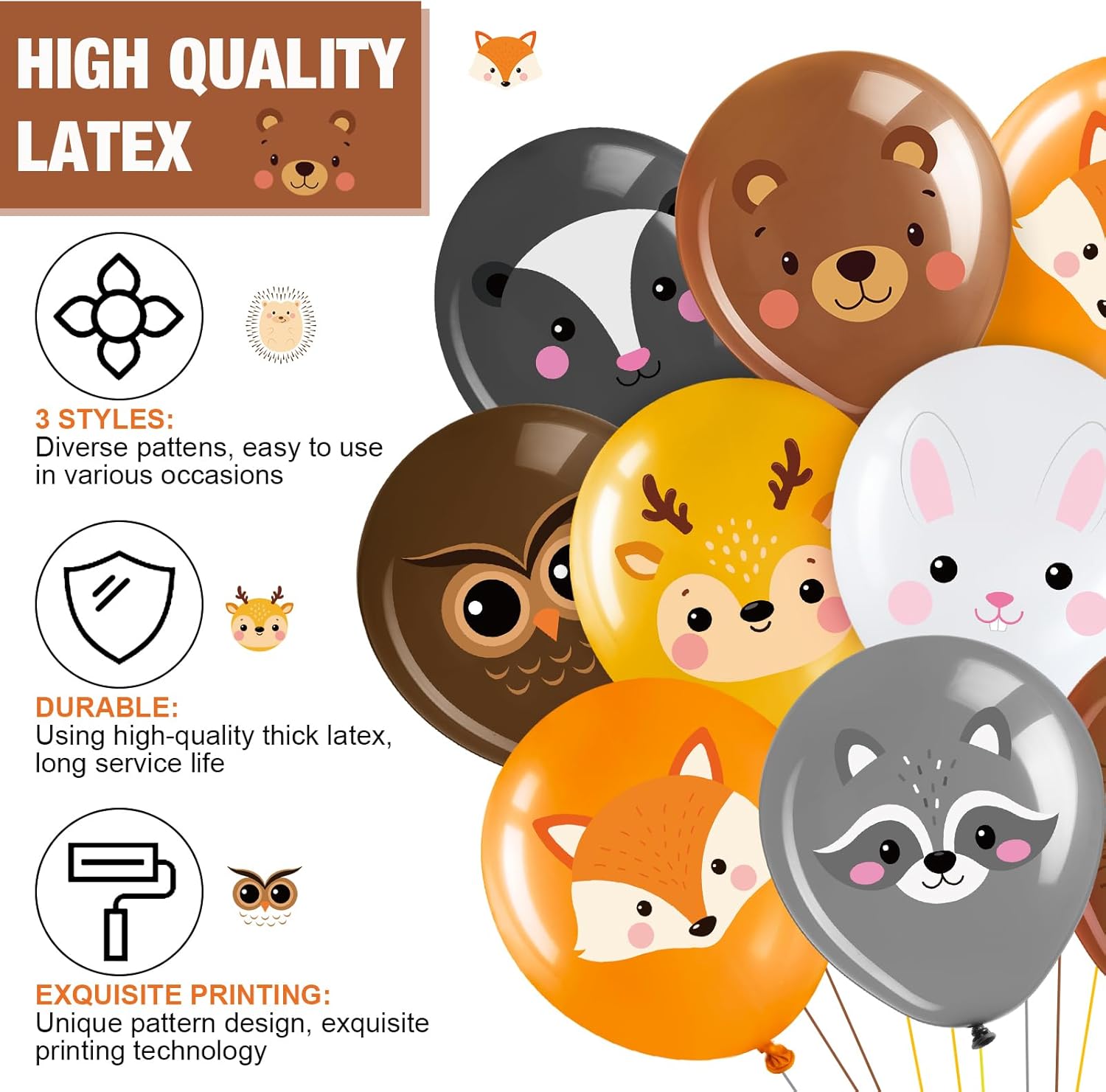 45 Pcs Woodland Animal Balloons 12 Inch Party Decor